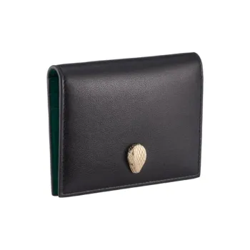 BVLGARI Serpenti Forever Series Calfskin Wallet Unisex Black & Green