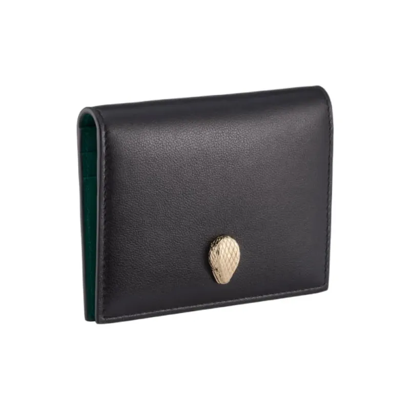 BVLGARI Serpenti Forever Series Calfskin Wallet Unisex Black & Green-0