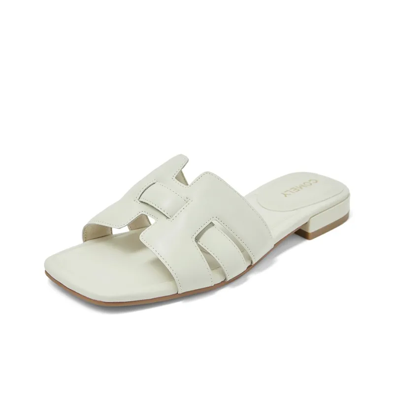 COMELY Slide Slippers Women's Mocha Mousse Brown, Elegant White-6