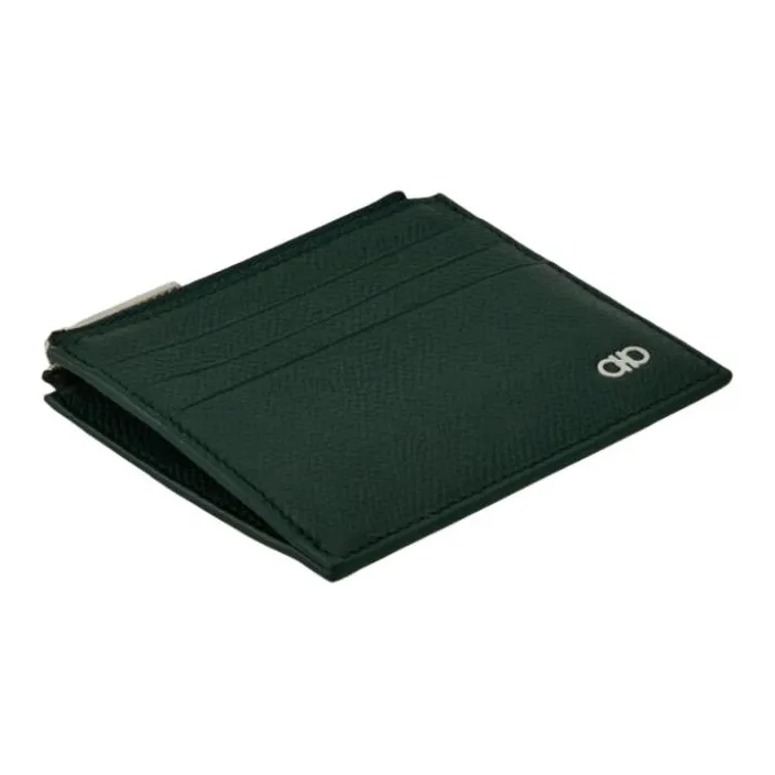 FERRAGAMO GANCINI Cow Leather Card Holder Men's Moss Green-1