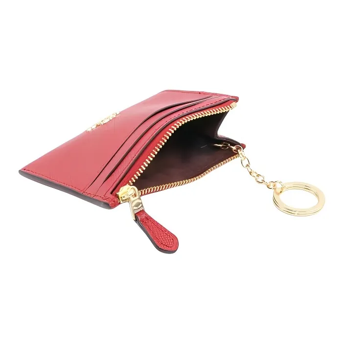 COACH Skinny Id Case Cowhide Leather Multiple Card Slots Card Holder, Wallet Women's Red-4