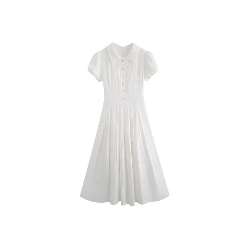 AHDO Short Sleeved Dress Women's White-0