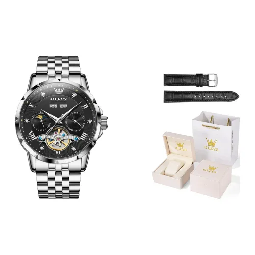 OLEVS Automatic Mechanical Movement Stainless Steel Watchband Watch Men's Watches Black Dial
