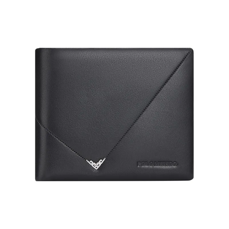 POLOMEISDO Top Grain Cow Leather Multifunction Wallet Multiple Card Slots Men's Black-4