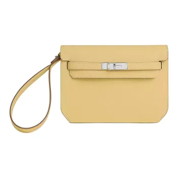 HERMES Kelly Depeches Epsom Calfskin Clutch Women's 1Z Jaune Poussin Chick Yellow