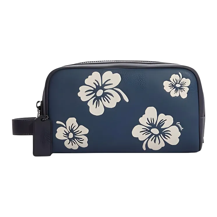 COACH Pebble Texture Cow Leather Travel Bag Clutch Small Size Unisex Denim Blue-0