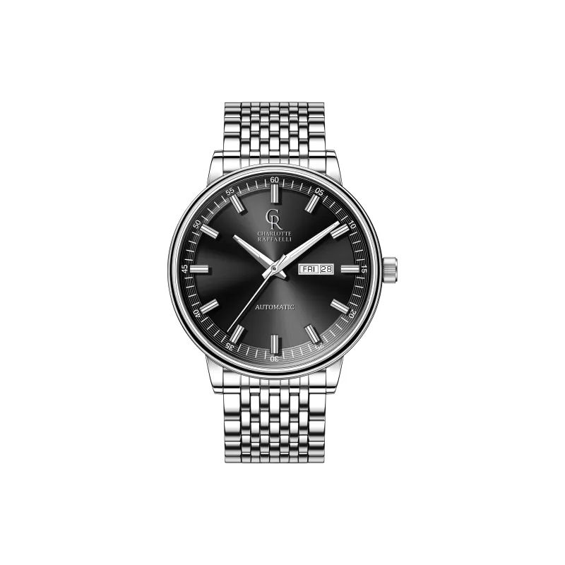 CHARLOTTE RAFFAELLI· Wrist Watch Automatic Mechanical Movement Steel Strap Black Dial Men's Watches Gift Box Set-0