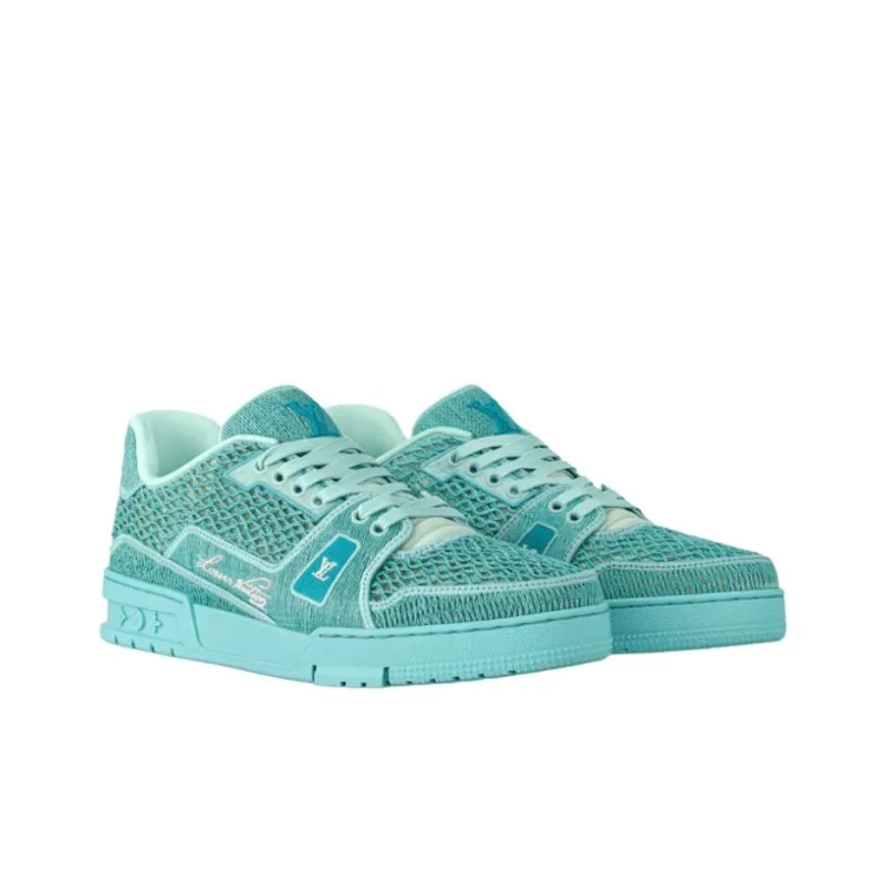 LOUIS VUITTON Trainer Low Top Skateboard Shoes Men's Blue Green-1