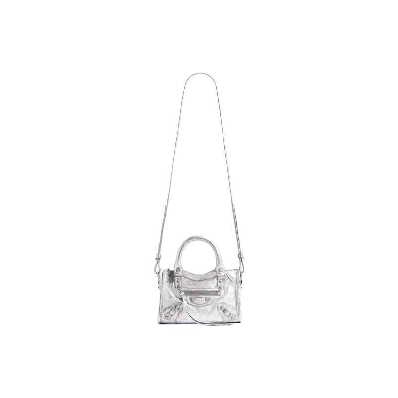 Balenciaga Le City Arena Lambskin Shoulder Bag, Crossbody Bag, Handbag Extra Mini Women's Silver-3