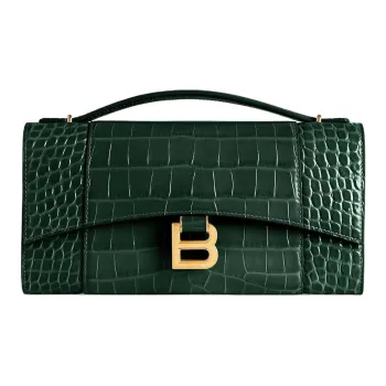 Balenciaga Hourglass Crocodile Pattern Embossed Calfskin One Shoulder Handbag Women's Forest Green