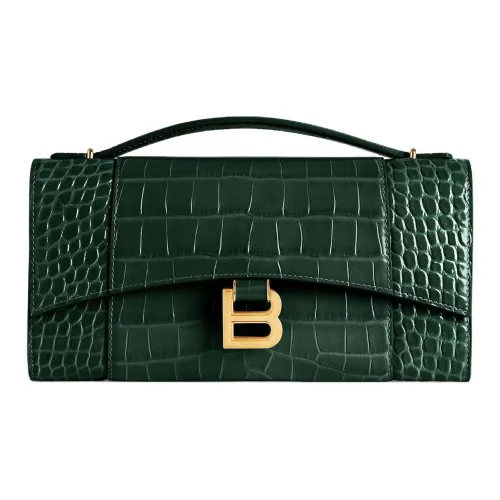 Balenciaga Hourglass Crocodile Pattern Embossed Calfskin One Shoulder Handbag Women's Forest Green