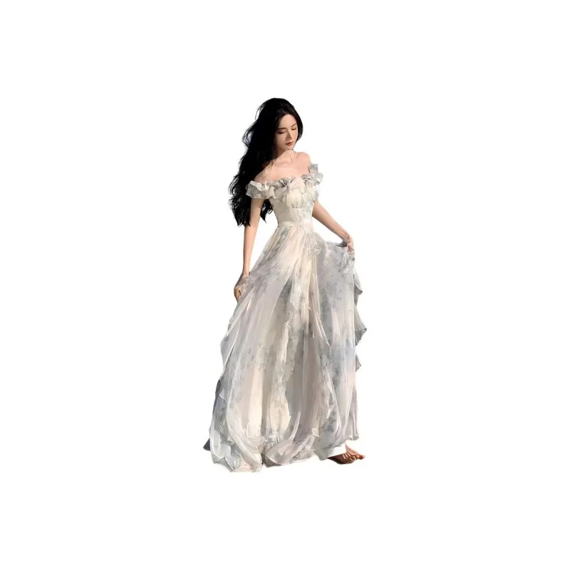 GUOZHEN Slip Dresses Women's White Floral-0