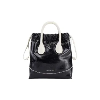 AMAZING SONG Stray Bag Series Cow Leather Hobo Bag Handbag Women's Black Panda/Color Block Moonlight Silver