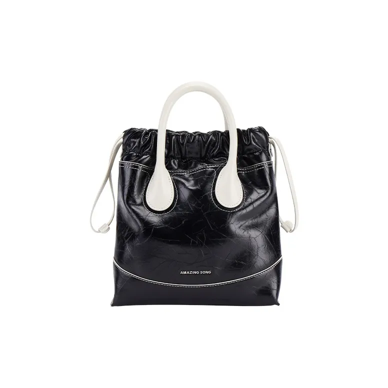 AMAZING SONG Stray Bag Series Cow Leather Hobo Bag Handbag Women's Black Panda/Color Block Moonlight Silver-0