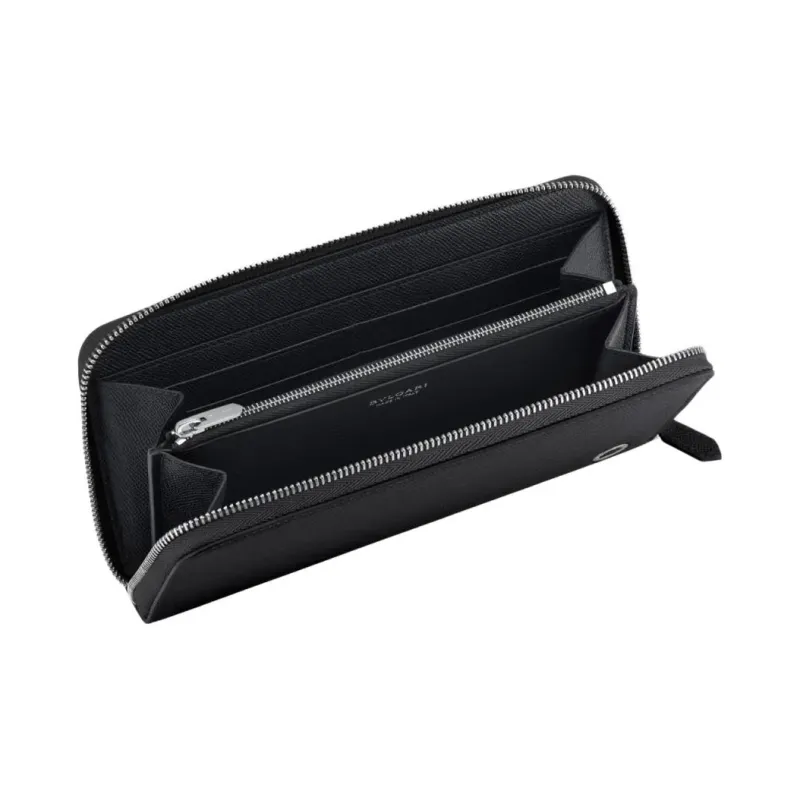 BVLGARI Calfskin Wallet Tubas Men's Black-2
