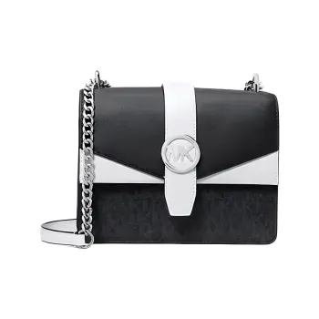MICHAEL KORS Greenwich Artificial Leather Crossbody Bag, Shoulder Bag Trumpets Women's Black & White