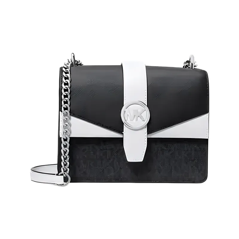 MICHAEL KORS Greenwich Artificial Leather Crossbody Bag, Shoulder Bag Trumpets Women's Black & White-0
