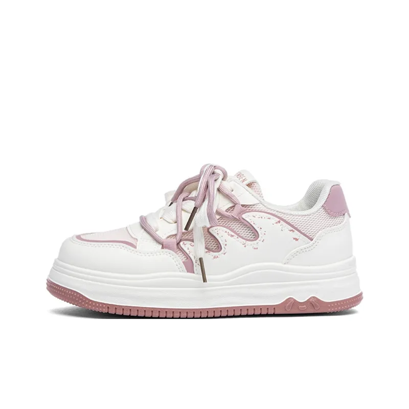 RENBEN Slip Resistant Cushioning And Breathable Low Top Skateboard Shoes Women's Pink White-0