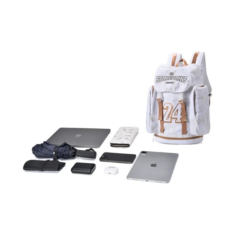 Spare No Pains. Polyester Students Backpack White Gold Backpack Unisex White-4