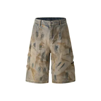 HKRXEC Denim Shorts Men Dirty Color