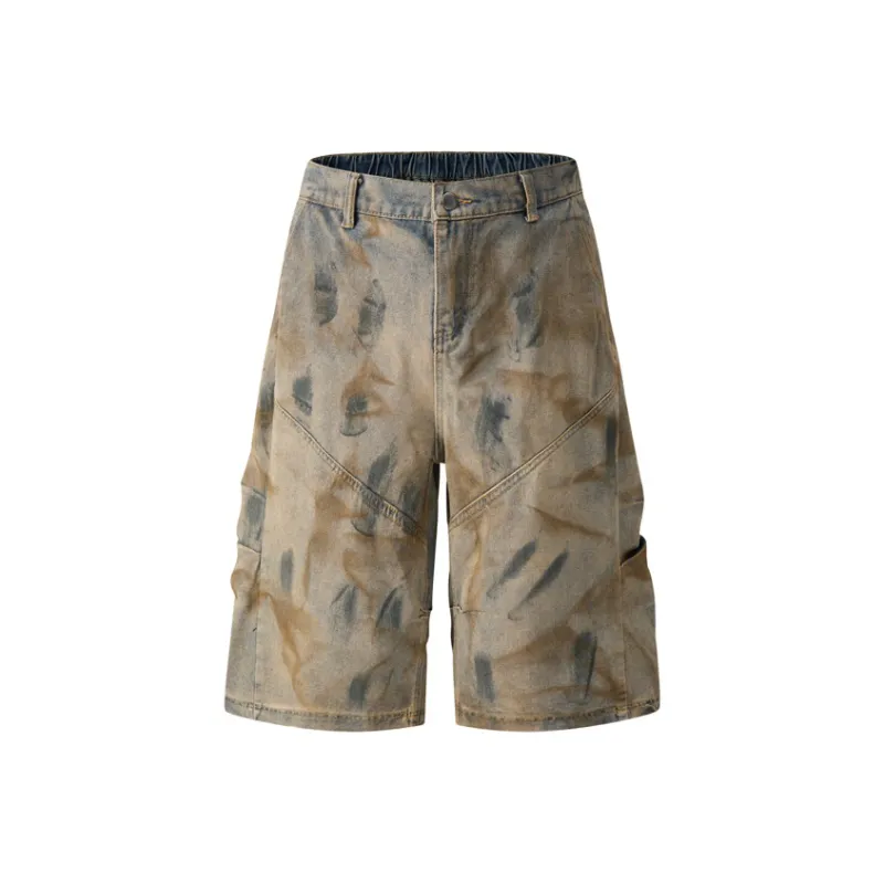 HKRXEC Denim Shorts Men Dirty Color-0