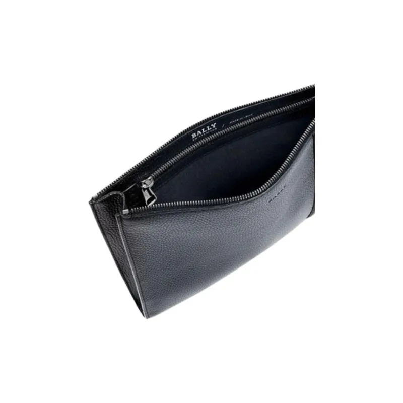 BALLY Cow Leather Clutch Coin Purse Handbag Men's Black-3