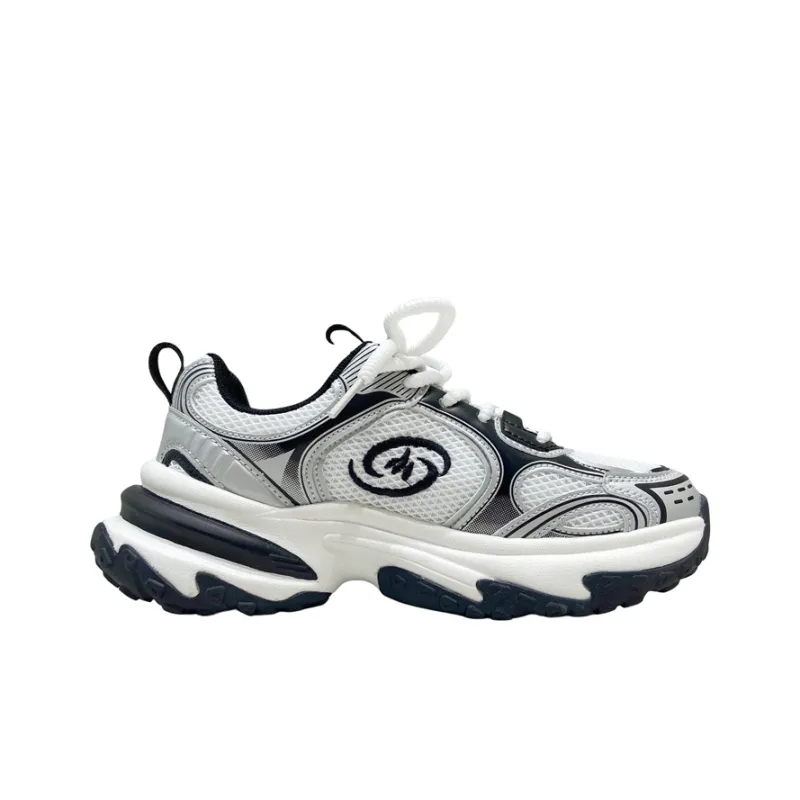 MQGAll Slip Resistant, Abrasion Resistant, Lightweight Low Top Chunky Sneakers Unisex White Silver Gray-1
