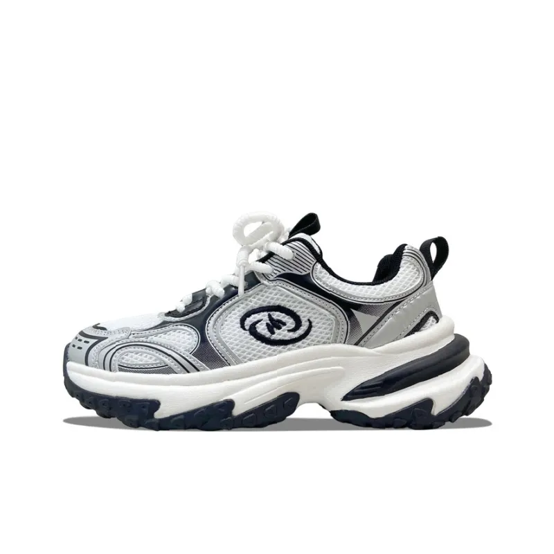 MQGAll Slip Resistant, Abrasion Resistant, Lightweight Low Top Chunky Sneakers Unisex White Silver Gray-0
