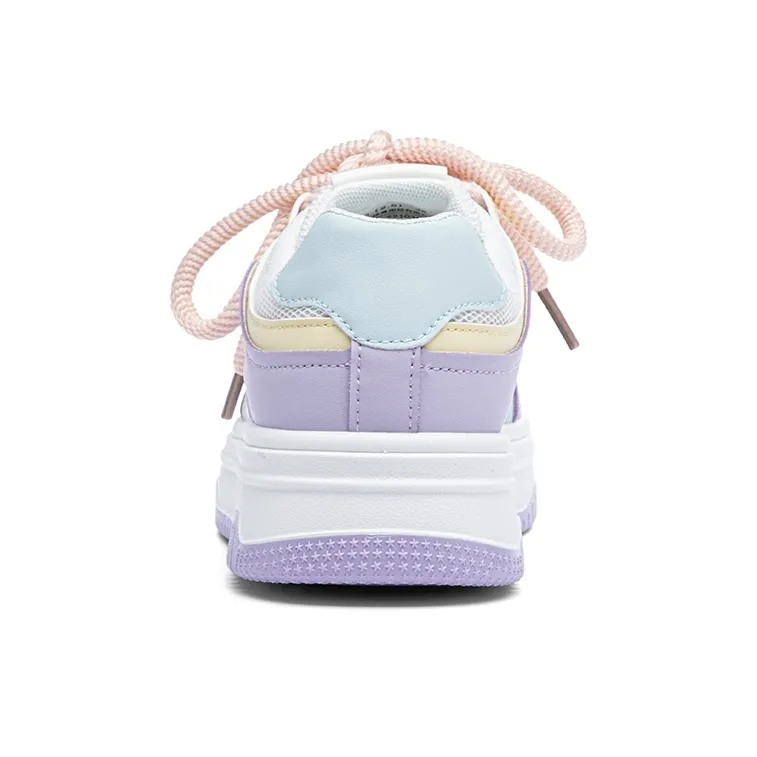RENBEN Cushioning Abrasion Resistant Breathable Low Top Skateboard Shoes Women's White Blue Purple-3