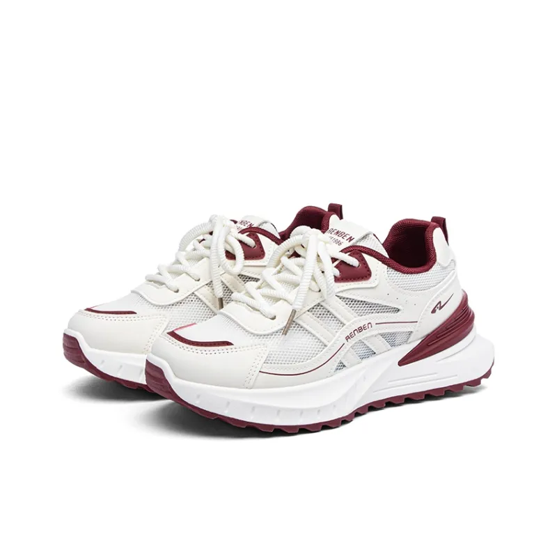 RENBEN Shock Absorbers Slip Resistant Breathable Low Top Casual Shoes Women's Burgundy-1