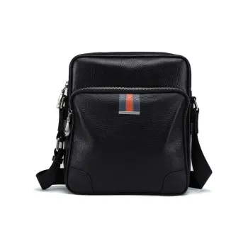 PESASRIE Top Grain Cow Leather Crossbody Bag, Shoulder Bag Men's Black
