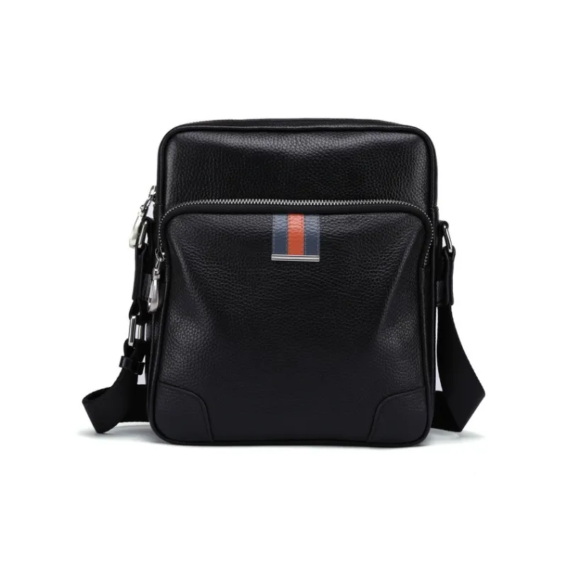 PESASRIE Top Grain Cow Leather Crossbody Bag, Shoulder Bag Men's Black-0