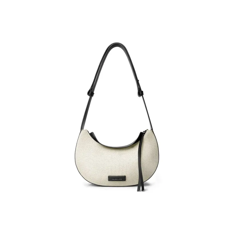 INJOYLIFE Canvas Crescent Bag, Canvas Bag, Shoulder Bag, Crossbody Bag Trumpets Unisex Ecru-0
