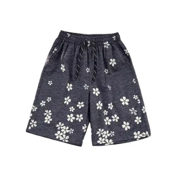 MEIKE Casual Shorts Unisex Black With Apricot Blossom Print