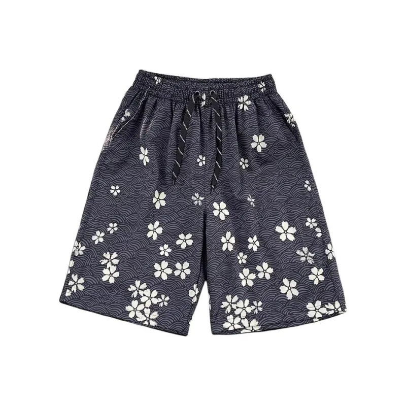 MEIKE Casual Shorts Unisex Black With Apricot Blossom Print-0