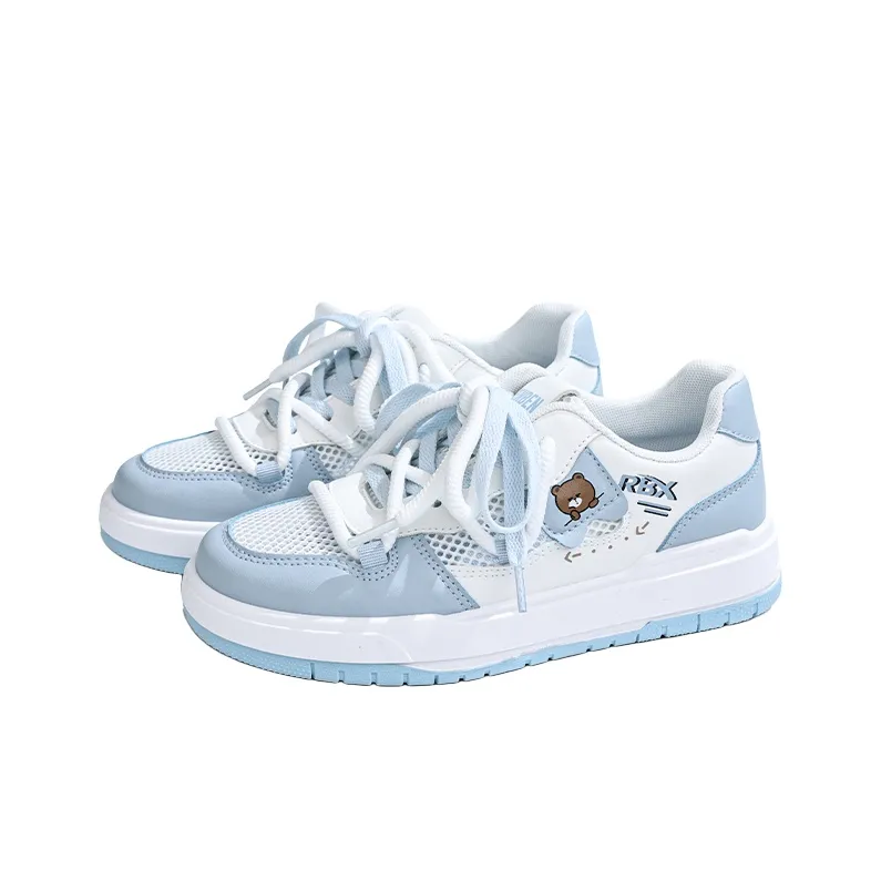 RENBEN Lightweight And Breathable Low Top Skateboard Shoes Women's White Blue-2