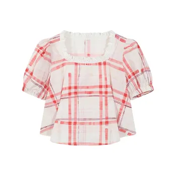 AooRaa T Shirts Women's Red Plaid