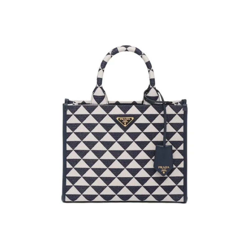 PRADA Symbole Leather Tote Bag, Shopping Bag, Shoulder Bag, Handbag Trumpets Women's Baltic Sea Blue-0