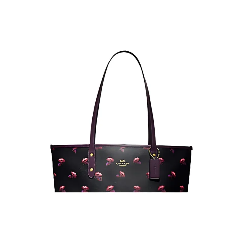 COACH City Zip Tote Leather Handbag Tubas Women's Black-1