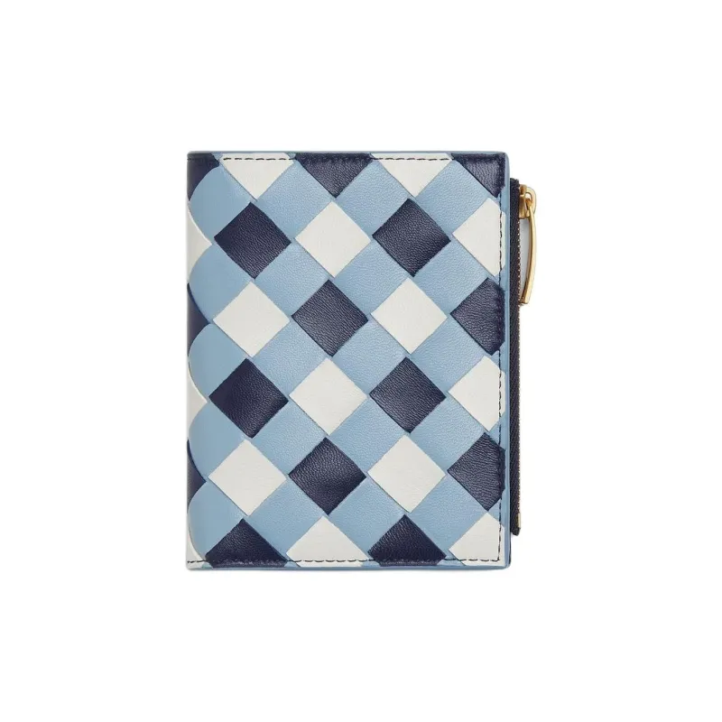 Bottega Veneta Intrecciato Lambskin Wallet Trumpets Women's Abyss & Ice & White-0
