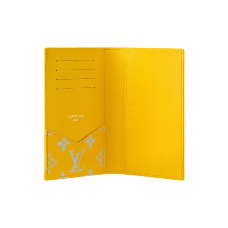 LOUIS VUITTON Coated Canvas Passport Holder Women's Gray & Yellow-3