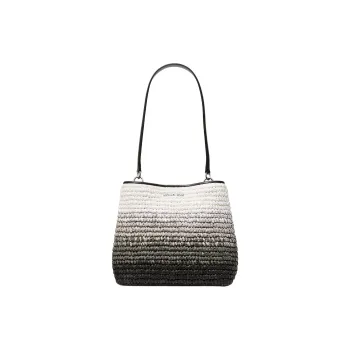 MICHAEL KORS Pratt Straw Shoulder Bag Medium Size Women's Black
