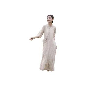 JIXIANGYUER Cheongsams Women's Light Yellow Brown