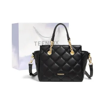 Teenmix Cow Leather With Synthetic Leather Shoulder Bag, Crossbody Bag, Handbag Regular Women's Milkshake White/Black