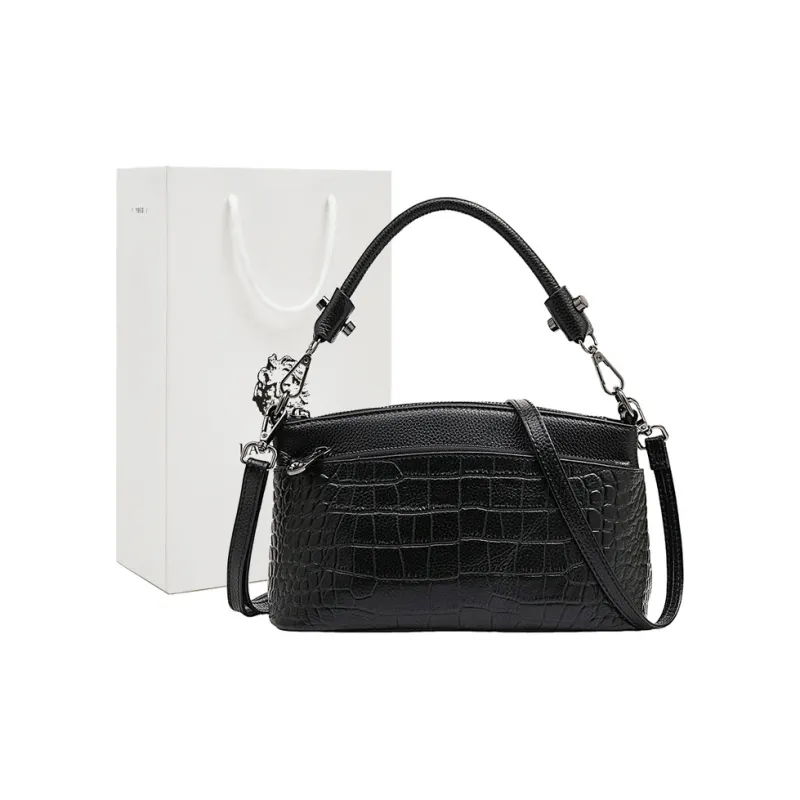 Old Man's Head Top Grain Cow Leather Underarm Crossbody Bag Regular Women's Gray/Black-6