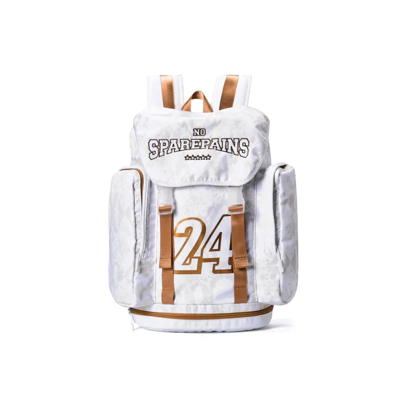 Spare No Pains. Polyester Students Backpack White Gold Backpack Unisex White-0