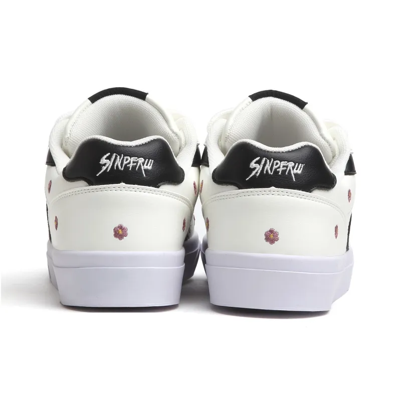 SINPERCO Slip Resistant, Abrasion Resistant, Lightweight Low Top Skateboard Shoes Women's Beige Black-4