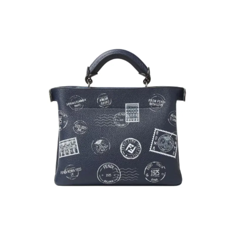 FENDI Peekaboo Leather One Shoulder Handbag Trumpets Women's Midnight Blue-3