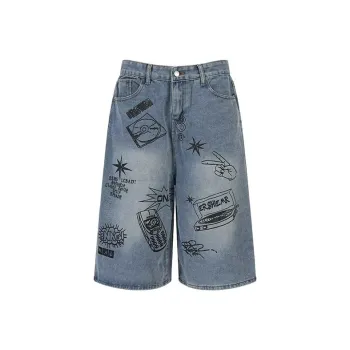 HKRXEC Denim Shorts Men Light Blue