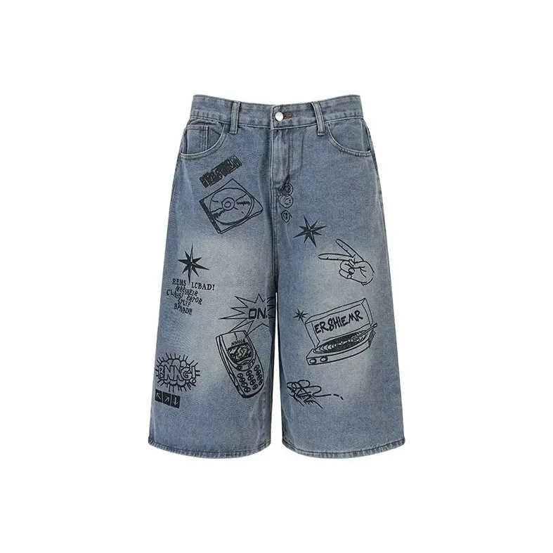 HKRXEC Denim Shorts Men Light Blue-0